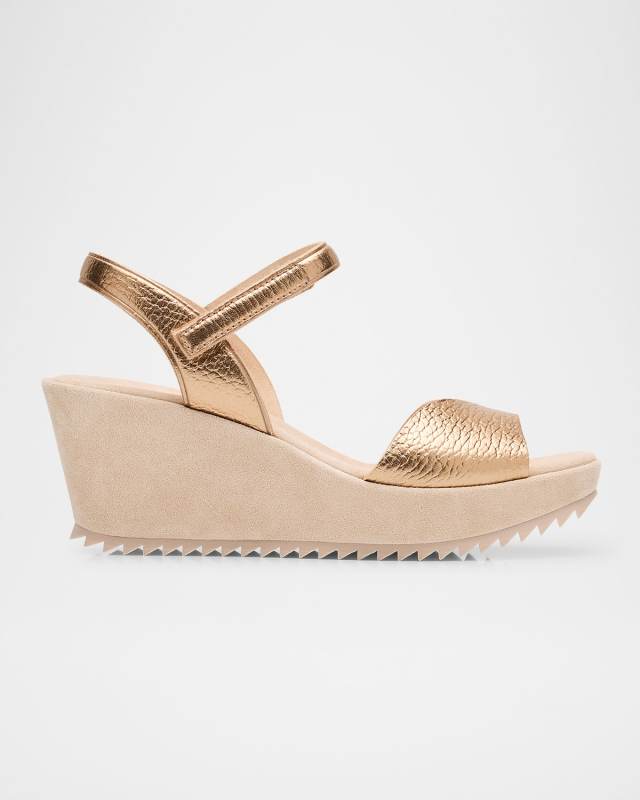 Metallic Leather Wedge Platform Sandals